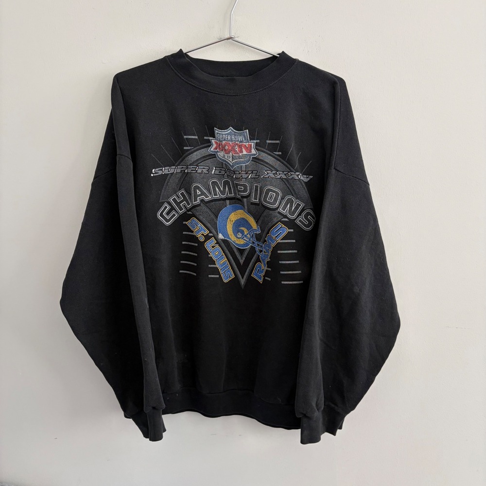 Vintage Logo 7 St. Louis Rams Super Bowl XXXIV Champions Sweatshirt Black 2XL
